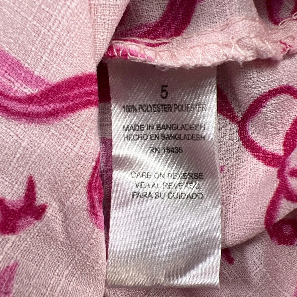 Nannette A Line Dress Girls 5 Pink All Over Bow Print Ruffle Shoulder Straps